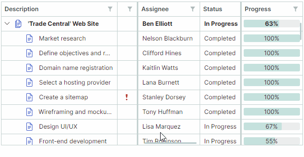 treelist - fixed columns